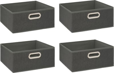 5Five Opbergmand - 6x - 14 liter donkergrijs - linnen - 31 x 31 x 15 cm