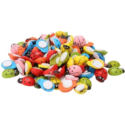 100 pièces Autocollants Coccinelles en Bois Colorés Mignons Auto-adhésifs pour Bricolage Scrapbooking Décorations de Fête red