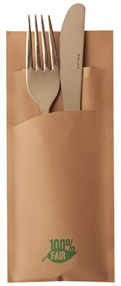 1x 520 Bestekzakjes 20 cm x 85 cm bruin 100% Fair incl. natuurkleurige gerecyclede servet