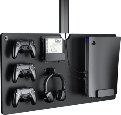 Wandplank voor opbergen van spelcomputer console controllers en headset