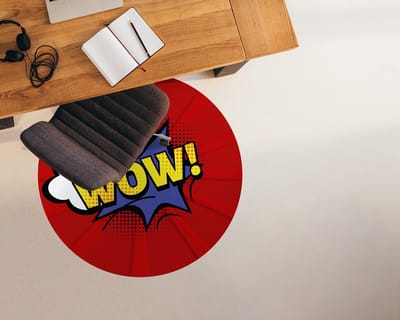 Coloray Vloerbeschermer - Wauw! stripboek Stoel Mat - 100x100 cm - Rood Bureaustoelmat - Vloerbeschermer Vinyl - Mótif Bureaustoelmat - Ronde Mat - Abstracties Thema