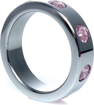Boss Series - Metaal - Cockring - Penisring met Lichtroze Diamanten - Groot