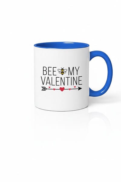 Bee My Valentine Mok | Liefde Bij Design | Blauw Keramiek Koffiemok | Valentijn Cadeau