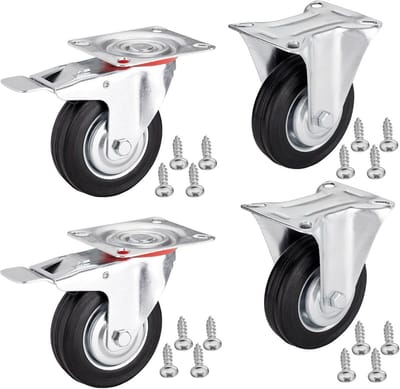 Set van 4 Stevige Meubelwielen Ø 125 mm - Zwenkwielen en Zwenkwielen met Rem