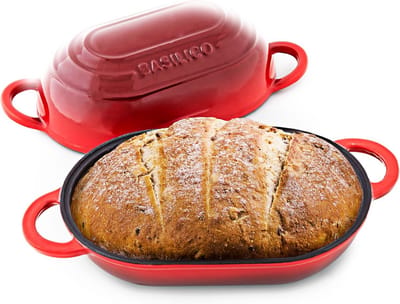 Broodoven Gietijzer - Broodpan Deksel - Ambachtelijk Brood Bakken - Gelijkmatige Warmte - 30x15 cm - Rood