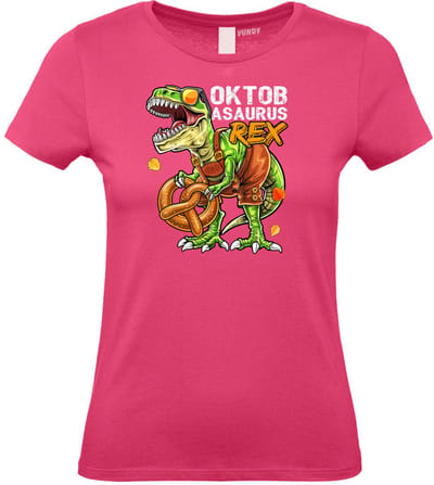 Dames T-shirt Oktobasaurus | Oktoberfest dames heren | Carnavalskleding heren dames | Foute party | Fuchsia dames | maat XS