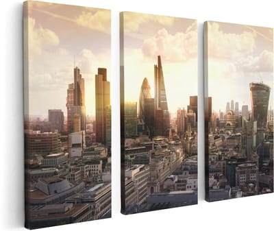 Artaza Canvas Schilderij Drieluik Londen bij Zonsondergang in een Moderne Wijk - 120x80 - Foto Op Canvas - Canvas Print
