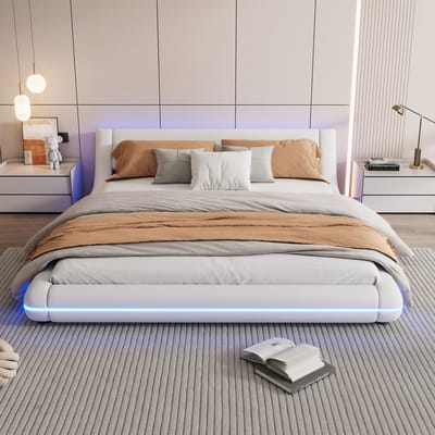 Bed van 160 x 200 cm met vlakke vloer - LED-verlichting - afstandsbediening met 24 knoppen - wit - geen matras