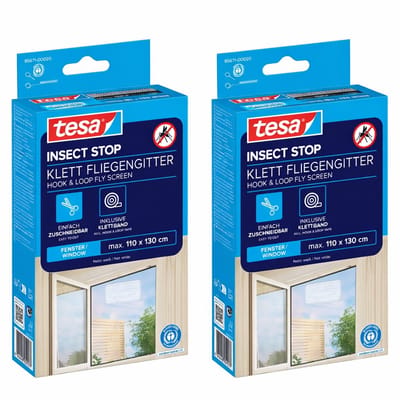 tesa INSECT STOP H&L Fly Screen for Window - hor met klittenband, op maat snijden, zonder boren - 2 net - 110 x 130 cm - wit (lichte privacy)
