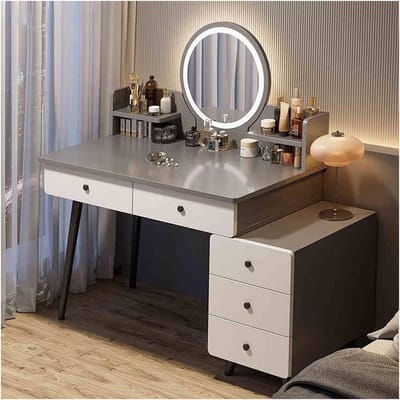 Kaptafel met Verlichting - Make-up tafel - Snel Klaarmaken - Uitschuifbaar Ontwerp - 80-100 cm - Grijs