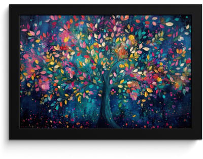 Poster in lijst - Fotolijst 30x20 cm - Posters - Kleurrijk - Boom - Magisch - Abstract - Posterlijst zwart - Decoratie - Wanddecoratie woonkamer - Muurdecoratie slaapkamer
