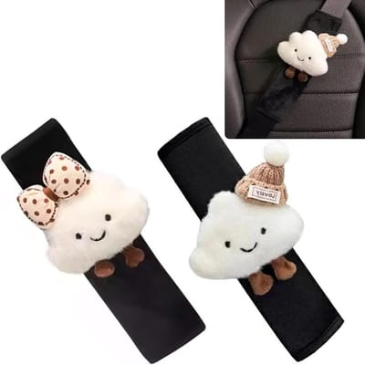 Zachte Pluche Autogordel Kussens - Set van 2, Verwijderbare Covers, Kindvriendelijk, Cartoon Patroon, Comfortabele Bescherming voor Kinderen en Volwassenen