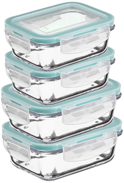 5Five Vershoudbakjes met deksel - glas - luchtdicht - met clips - 4x stuks - 540 - 1180 ml - voedsel bewaren