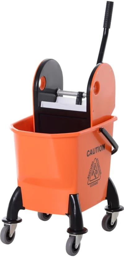 Oprolbare Schoonmaakkar - Schoonmaakwagen - 26L Dweilwagen - Mobiele Dweil Emmer - Schoonmaakemmer - met 4 Wielen - met Wringer en Steel - Oranje