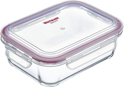 Westmark Glazen voedselbewaardoos, Inhoud: 1520 ml, Geschikt voor de vriezer, magnetron en oven, Glas/silicone/kunststof, Transparant/rood, 23442270