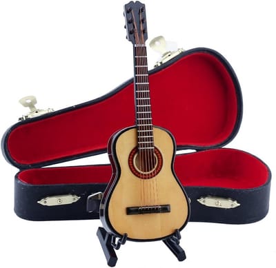 Houten Miniature Gitaar met Standaard en Koffer voor Poppenhuis en Decoratie