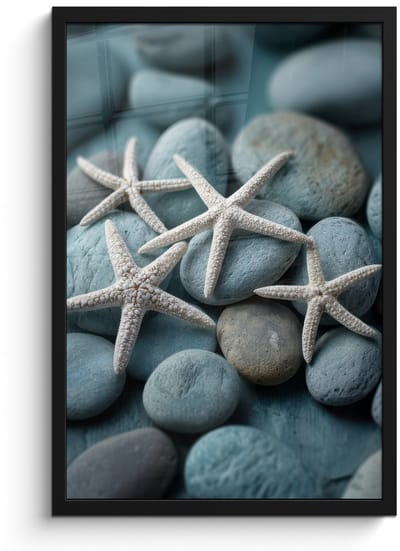 Poster in lijst - Fotolijst 40x60 cm - Posters - Zeesterren - Stenen - Wit - Posterlijst zwart - Decoratie - Wanddecoratie woonkamer - Muurdecoratie slaapkamer