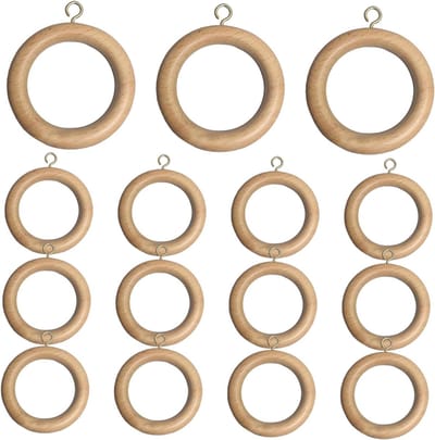 Houten Gordijnringen - Decoratieve Ringen - Raamdecoratie Ophangen - Met Schroefogen - 15 Stuks 6cm - Lichtbruin
