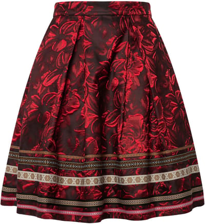 Ulla Popken - Dames - Rok A-lijn jacquard-bloemenmotief sierbanden - Rood - Maat 50