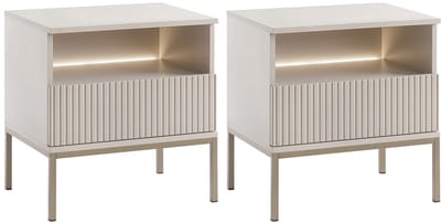 Vente-unique Set van 2 nachtkastjes met 1 lade en 1 nis - Met ledverlichting - MDF en gerookt glas - Beige - OVILA