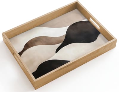 Dienblad hout 40x30 cm - Schootdienblad - Golven - Abstract - Beige - Borrelplank rechthoek - Plateau dienbladen