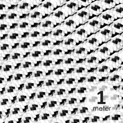 Home Sweet Home - Strijkijzersnoer Wit/Zwart - stof - bestel per meter - elektriciteitssnoer 3 aderig - textielkabel 3x0.75m² - VDE gekeurd