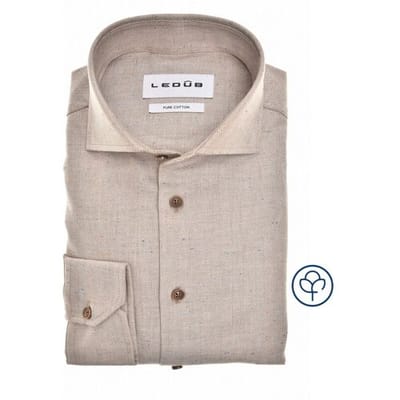 Ledûb Overhemd Herringbone Subtle Dot Flanel Licht Bruin / male