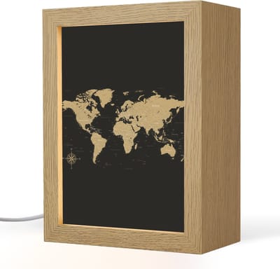 Tafellamp 15x20 cm - LED lamp - Wereldkaart - Beige - Zwart - Decoratieve tafellampen - Dimbaar - Tafellampje slaapkamer - Woonkamer binnen