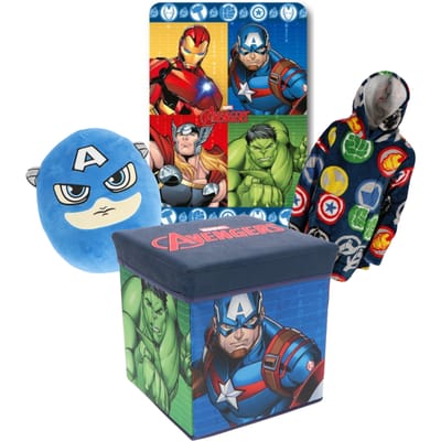 Avengers slaapkamerset; opbergbox, fleecedeken, hoodiedeken en squishy