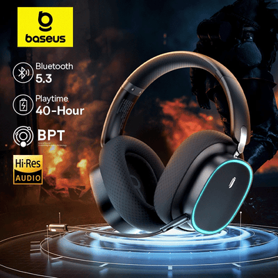 Baseus GH02 Gaming Draadloze Hoofdtelefoon met Microfoon Over-Ear Hoofdtelefoon Bluetooth 5.3 40mm Driver 2.4G/Draadloos/Kabel RGB Headset Black