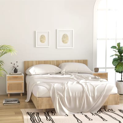vidaXL - Nachtkastje - massief - grenenhout - en - natuurlijk - rattan - wit