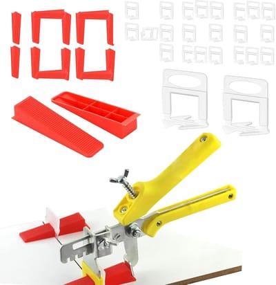 Tegelleghulp, tegelnivelleringssysteemset met 400 stuks 2 mm tegels treklussen + 100 stuks tegelwiggen + 1 stuk tang tegelgereedschap voor muren, vloeren, voegen, tegelhoogte 6-15 mm
