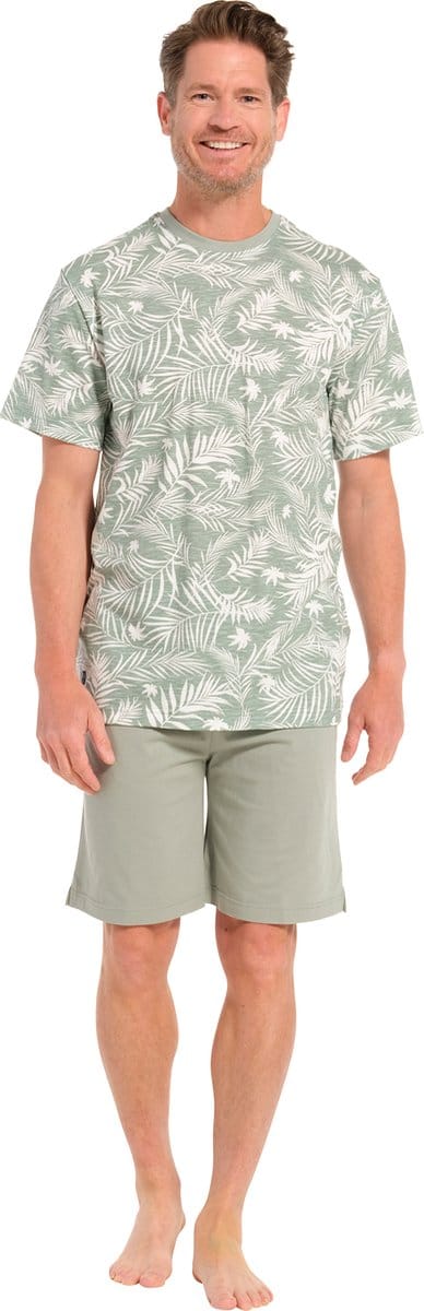 Pastunette Heren Shortama Palm Leaves - Groen - Organisch Katoen - Maat M