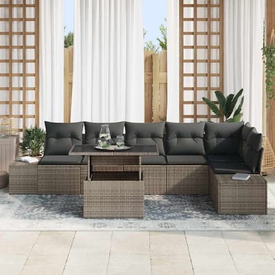 vidaXL - Tuinbank - Set - 7 - st - Grijs - poly - rattan