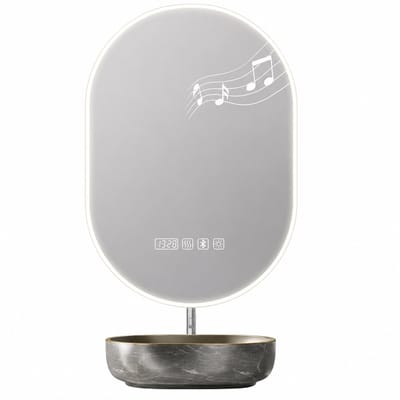 DIMICO - Ovale LED Badkamerspiegel met Verlichting en Bluetooth Speaker - Anti Condens - Dimbaar - 3 Lichtkleuren -Make Up Spiegel
