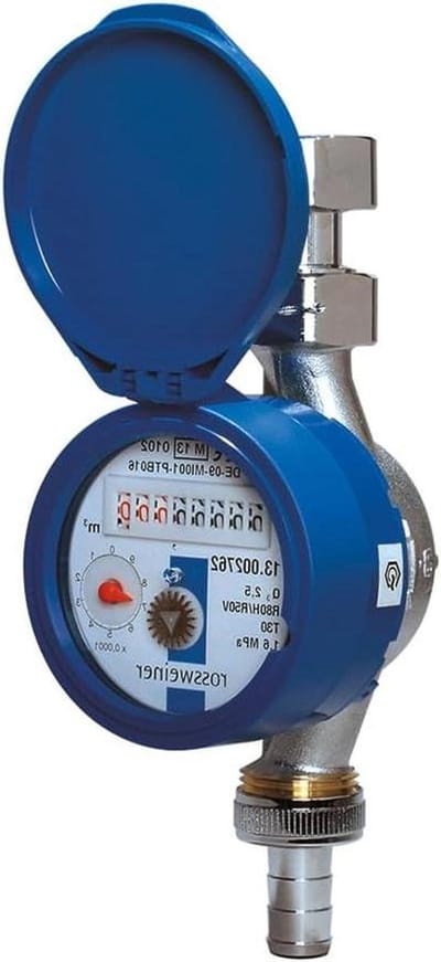 Tuinwatermeter Aansluitset - Koud Water Meter - Waterverbruik Meten - 360° Draaibare Teller - 110 mm Lengte - Blauw