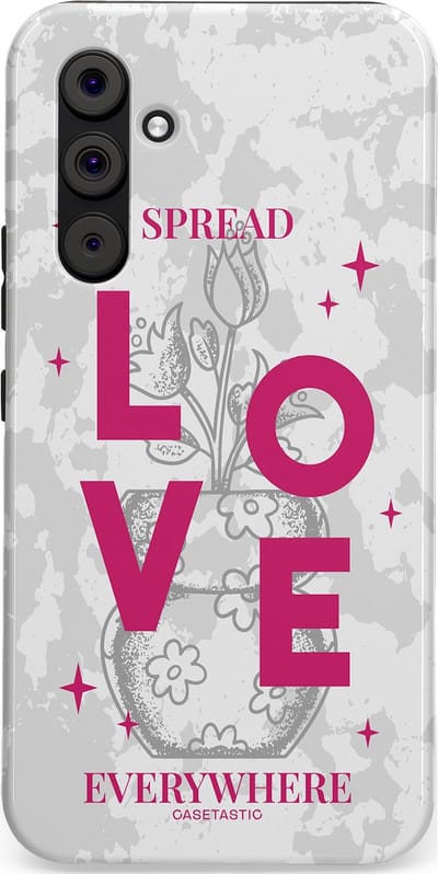 Casetastic hoesje geschikt voor Samsung Galaxy A54 (2023) 5G - Dubbellaagse bescherming - Spread Love Everywhere - Grijs Roze - Valentijn - Valentine - Fashion Case - Lichtgrijs Wit Roze