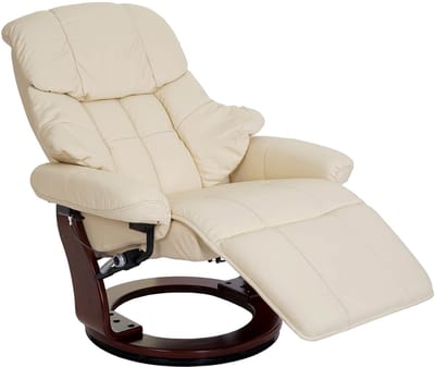 MCA Calgary 2 fauteuil, TV fauteuil, echt leer, 150kg belastbaar ~ crème, walnoot look