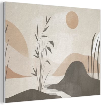 Akoestisch wandpaneel 40x30 cm - Vilt schilderij Japandi - Landschap - Beige - Akoestische panelen - Geluidsdempende wanddecoratie - Geluidsisolatie woonkamer - Muurdecoratie geluidspanelen