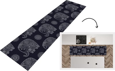 Keukenloper - Loper keuken - Patroon - Olifant - Bloemen - 200x50 cm - Keukenloper vinyl