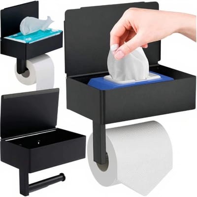 Framehack - Toiletrolhouder - Plankje & Bakje - Planchet Opbergruimte - WC Rolhouder - Zelfklevend of Borend - RVS - Waterbestendig