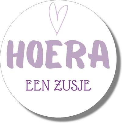 20 x Sluitsticker Hoera Een Zusje - Paars Wit | 40 mm | Geboorte Sticker | Sluitzegel | Sticker Geboortekaart Meisje | Baby nieuws | Trakteren Zus Basisschool Kinderdagverblijf