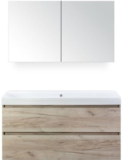 Maxx XL Badmeubelset 120 cm - Craft Oak - Wastafel Just Enkel Zonder Kraangat met Spiegelkast