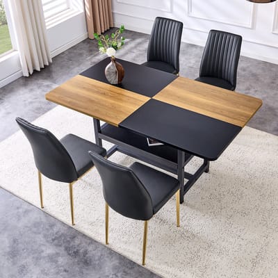 MODENUIT Eettafelset 160 cm - Met Opbergplank En 4 Stoelen - Voor Eetkamer En Keuken - MDF Metaal Wit