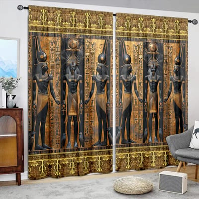 2 stuks De oude Egyptenaren Gedrukt Gordijn voor Huisdecoratie - Tunnel voor roede Raambekleding voor Slaapkamer, Kantoor, Keuken 52.5cmX116cm X 2pcs black