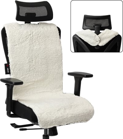 Spherite Warmtedeken - Teddy Grijs-Wit - XL - 135x45 – Hoofdsteun design - Infrarood warmtedeken - Elektrisch - Draadloos - Verwarmd stoelkleed – Powerbank