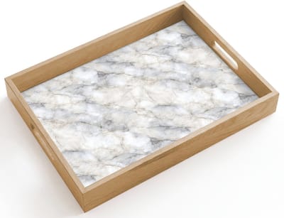Dienblad hout 40x30 cm - Schootdienblad - Grijs - Marmer - Gedetailleerd - Borrelplank rechthoek - Plateau dienbladen