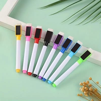 K&R Ventures® Whiteboard Stiften – Set van 8 Kleuren – Magnetische Whiteboardmarkers met Wisser & Magneetdop – Uitwisbare Pennen voor Whiteboard, School & Koelkast