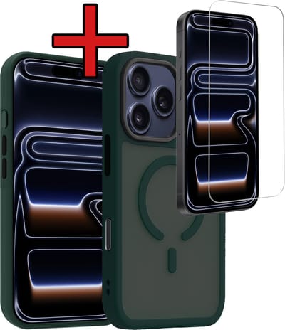 Hoesje - Met Screenprotector - Geschikt voor iPhone 17 Pro / 18 Pro - Magsafe Compatible - Sterk & Shockproof - Shock Proof Case - Back Cover - Telefoon Hoes - Telefoonhoes - Donkergroen