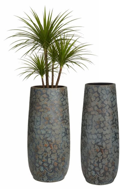 Mica Decorations Bloempot hoog Clemente - 2x - 55 x 21 cm - groen/koper - keramiek - vaas